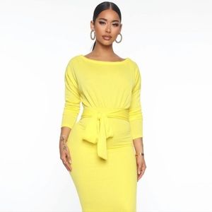 Fashion Nova Yellow Midi Dress